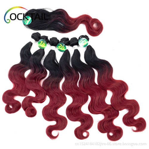 Japanese fiber Hair Bundles With Lace Closure  Body Wave Synthetic Braiding Hair Ombre Color for Women